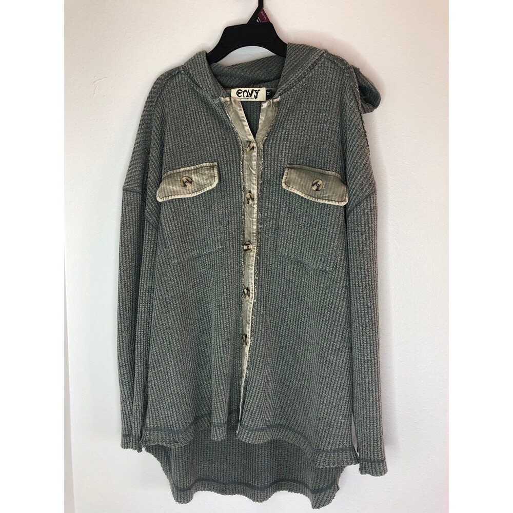 Envy Washed Waffle Knit Button Up Oversized Shacket Size M